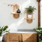 Floating Shelves for Wall, Boho Home Wall Decor, Rattan Plant Shelf Set of 2 - Image 6