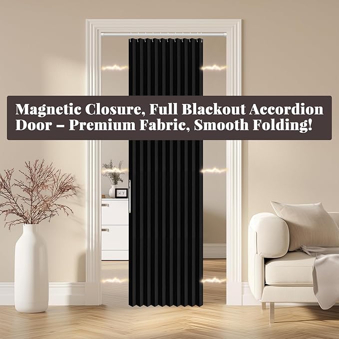 AJAZZ 100% Blackout Magnetic Door Curtain Accordion Doors Interior Closet Door - Image 7