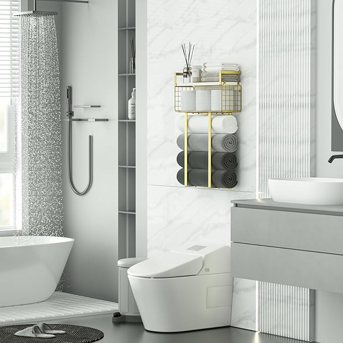 Towel Racks for Bathroom, Bathroom Shelf Over Toilet, Floating Shelves - Image 2