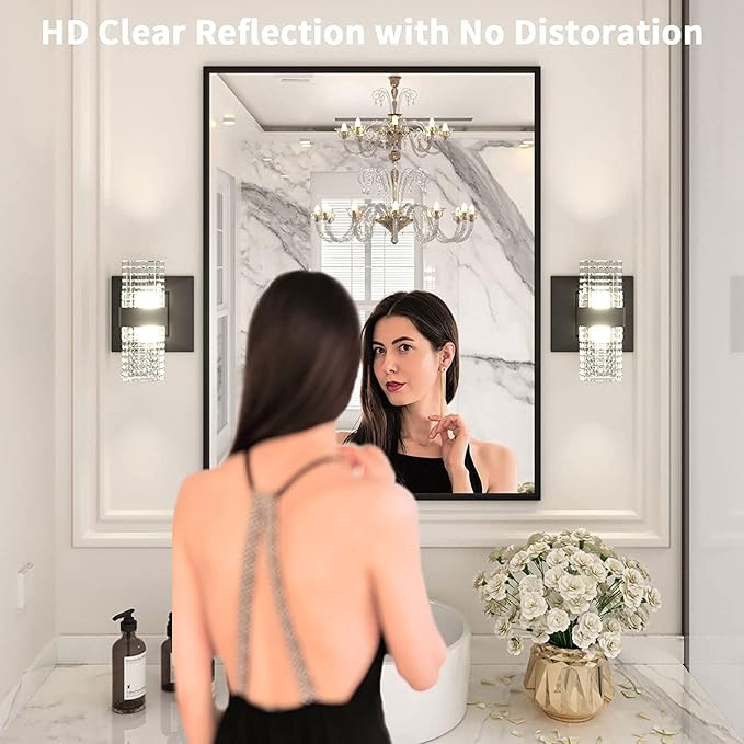 LOAAO 28"X36" Black Rectangle Bathroom Mirror Wall, Matte Black Aluminum Alloy - Image 2