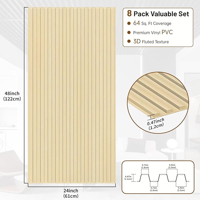 RITOLLO 8-Pack PVC Slat Wall Panels - Image 2