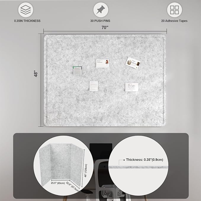 Large Felt Bulletin Board for Wall, Soft Felt Cork Board for Office, Home - Image 2