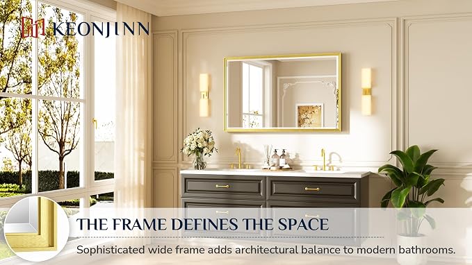Keonjinn 48" x 30" Brushed Gold Bathroom Mirrors - Image 7