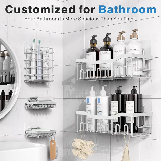 Shower Caddy 5 Pack, Adhesive Shower Organizer - Image 2