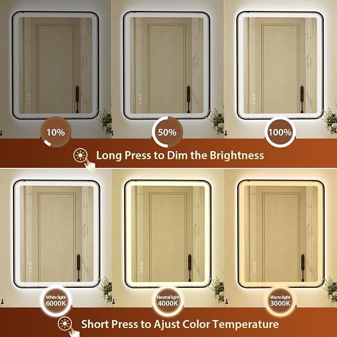 32x40 Inch Black Framed LED Bathroom Mirror - Image 3