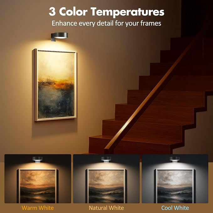 3Pcs Picture Lights for Wall Battery Operated, Magnetic Led Painting Light - Image 2