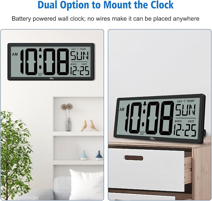 WallarGe Backlight Digital Wall Clock Battery Operated - - Image 7
