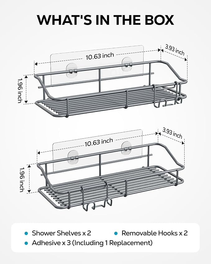 Nieifi Shower Caddy Shelf with Hooks Storage Rack Organizer Adhesive Stainless - Image 7