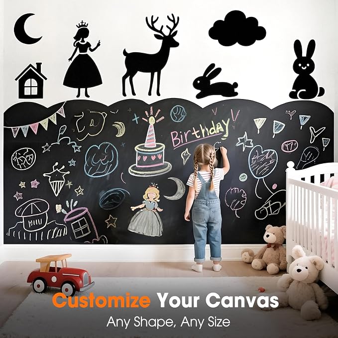 Chalkboard Wallpaper Peel and Stick, 17.5"x393.7" Blackboard Contact Paper Self - Image 2