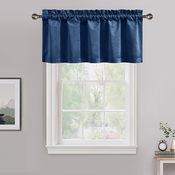 NICETOWN Navy Blue Velvet Cafe Valance, Window Treatment by NICETOWN