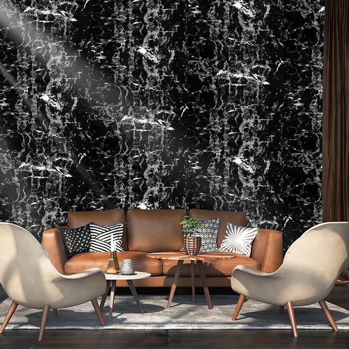Arthome Black Marble Contact Paper, 15.7"x393" Self Adhesive Wallpaper - Image 2