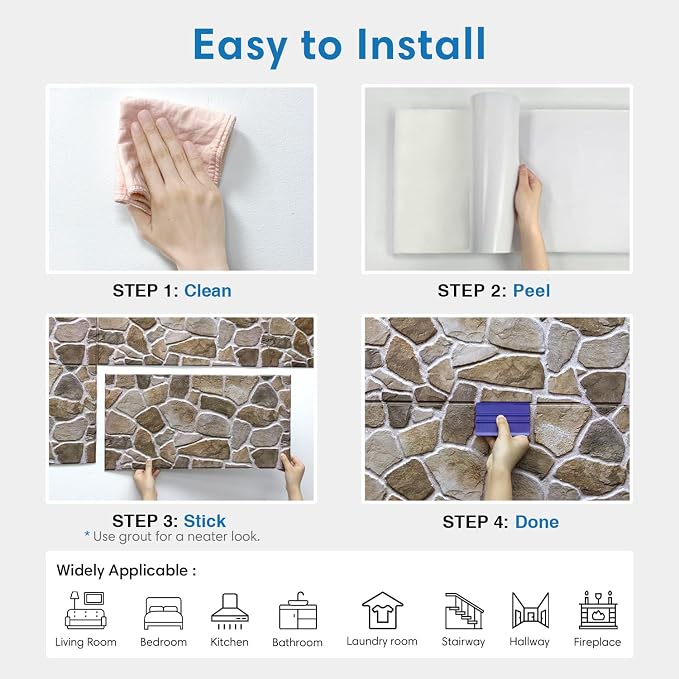 COMSTICKC 3D Faux Stone Wall Panels Peel and Stick, DIY UrltraLight PVC Fake - Image 8