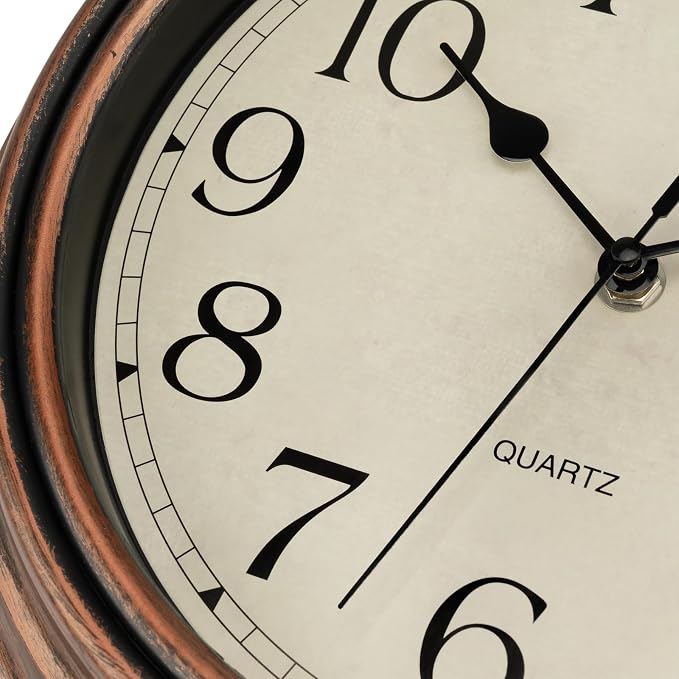 Foxtop Vintage Copper Wall Clock 12 Inch Silent Non Ticking Battery Operated - Image 8