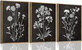 KISSFOX Framed Floral Botanical Canvas Wall Art Vintage Black Background Plant by KISSFOX