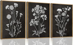 KISSFOX Framed Floral Botanical Canvas Wall Art Vintage Black Background Plant by KISSFOX