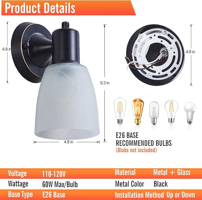 Wall Sconces Set of 2, Matte Black Vanity Lights - Image 2