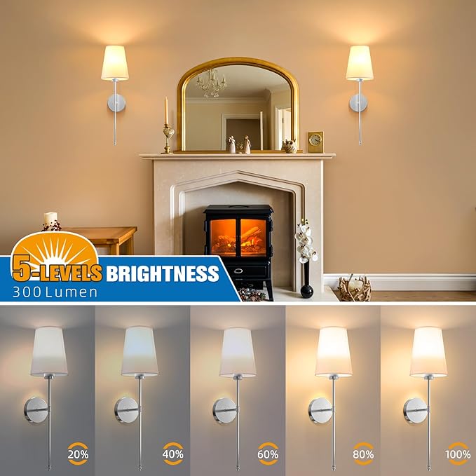 NIORSUN 25.4 inch Brushed Nickel Battery Operated Wall Sconce Set of 2 - Image 5