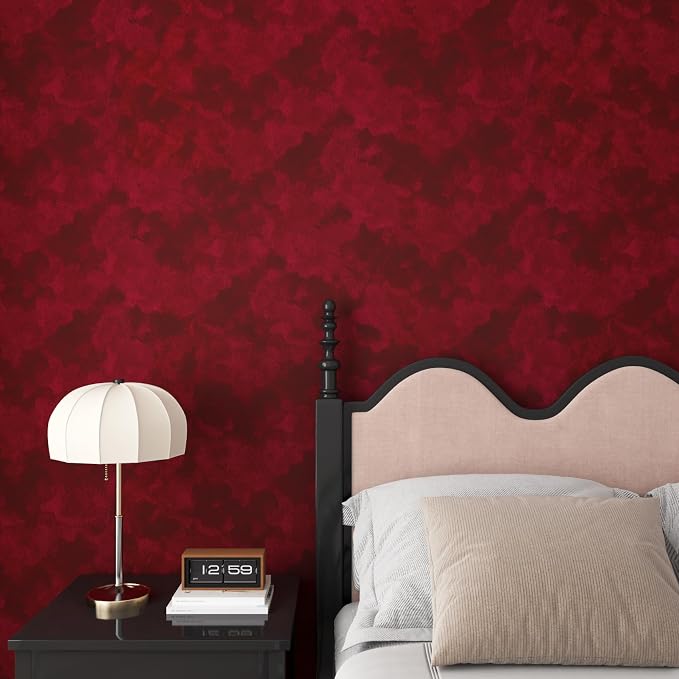 YENHOME 30"X118" Red Velvet Fabric Wallpaper Textured Vintage Velvet Peel and - Image 2