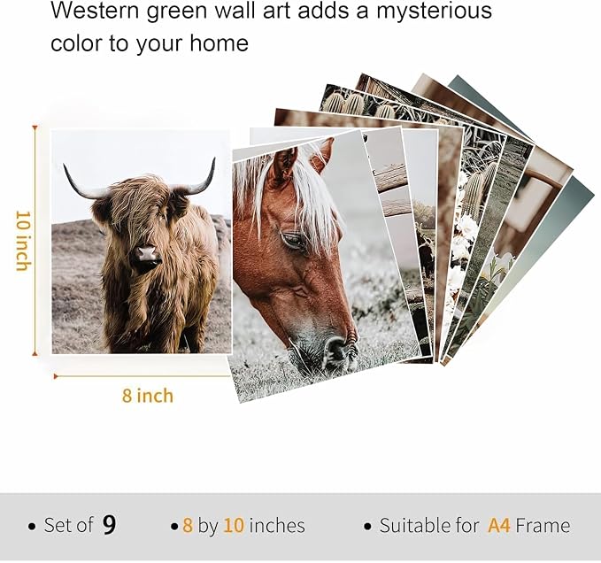 tgguytiy 9 Pcs Western Vintage Farmhouse Poster Canvas Wall Art Highland cattle - Image 3