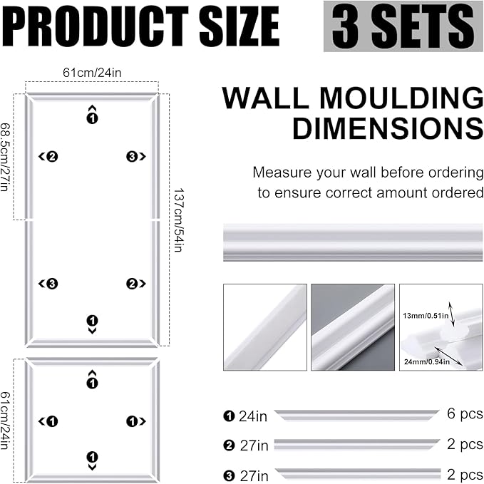 Pangda 3 Set Peel and Stick Wall Molding Kit, 3D Premade Accent Molding - Image 2