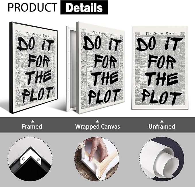 Enlaizhude Do It For The Plot Quote Poster, Vintage Black White Newspaper - Image 2