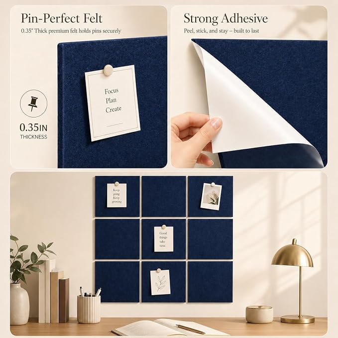 Large Cork Boards for Walls – 36" x 24" Self Adhesive Felt Wall Tiles - Image 3