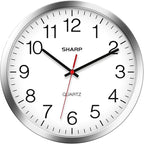 Sharp Wall Clock – Silver/Chrome, Silent Non Ticking 12 Inch Quality Quartz by SHARP