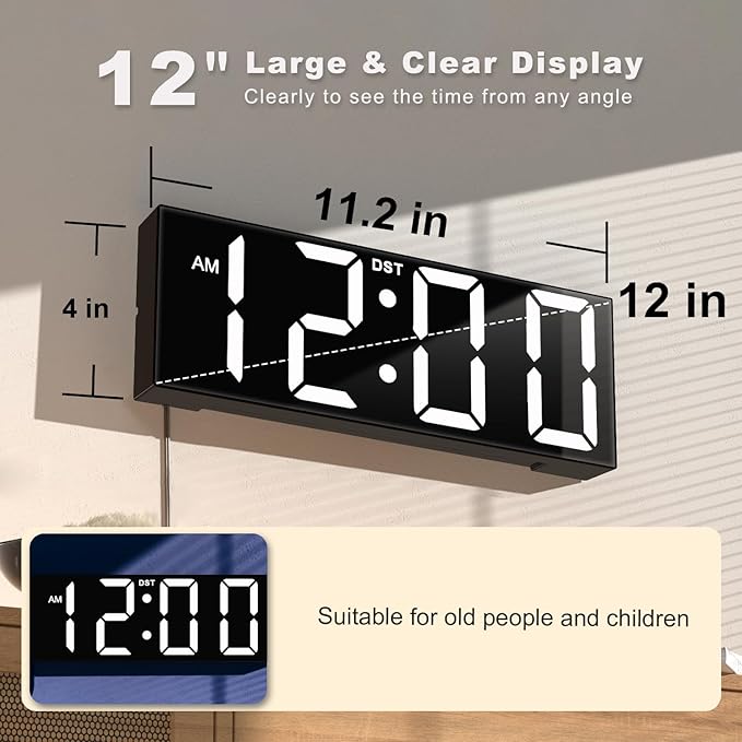 JALL 12'' Large Digital Wall Clock, Big LED Number Dispaly, Night Light - Image 2