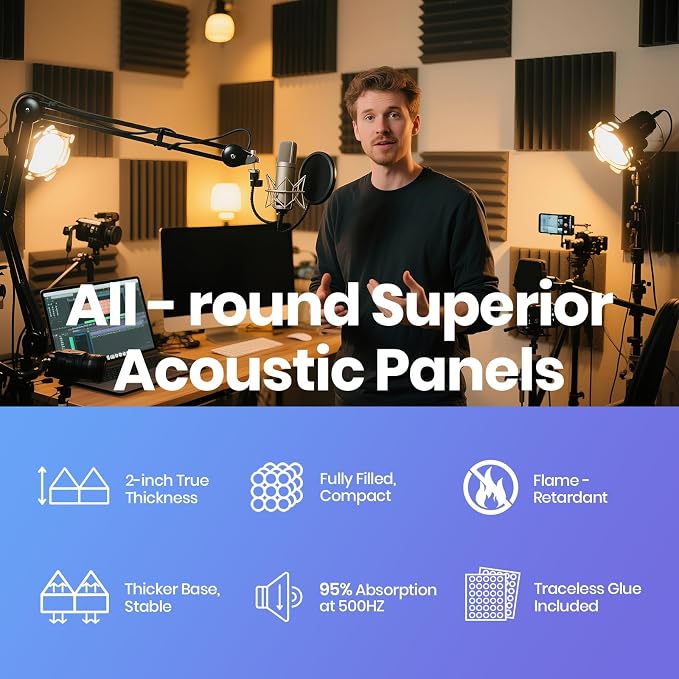 Focusound White Acoustic Panels 50 Pack 2"x12"x12" - Image 6