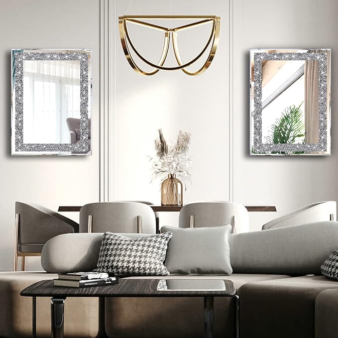 2 Piece Wall Mirrors, Crush Diamond Wall Décor Silver Decorative Mirrors - Image 4
