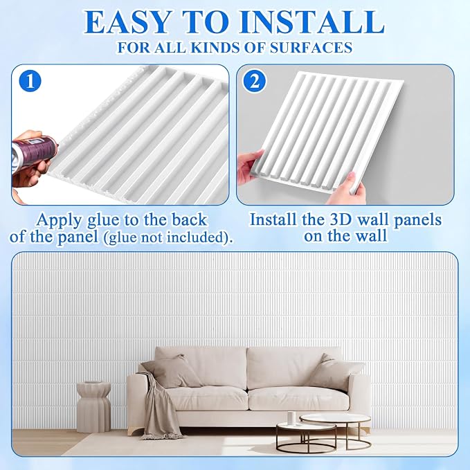 Nuanchu 32 Pcs 3D Slat Wall Panels, Paintable Waterproof Textured Tiles - Image 4