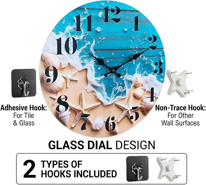 Indoor/Outdoor Clocks Waterproof, Glass Rustic Beach Decor Wall Clock - Image 7