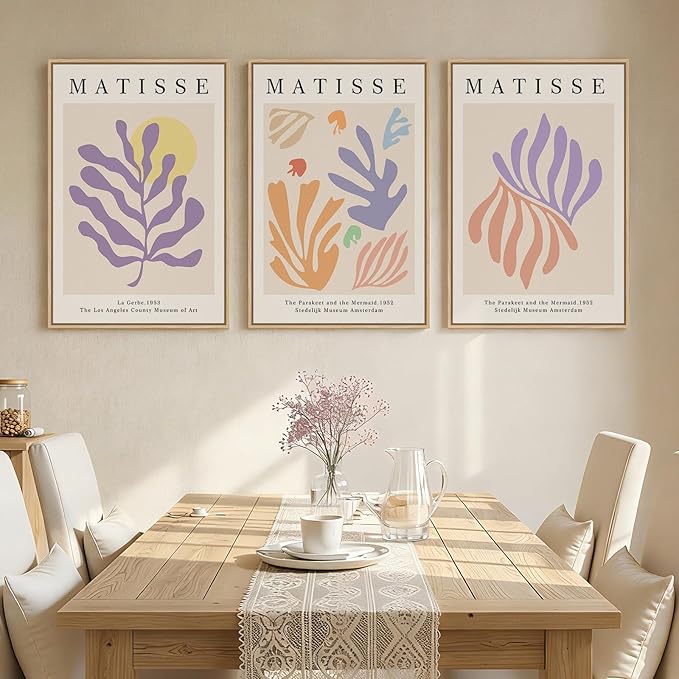 Framed Large Matisse Canvas Wall Art Set of 3, Vintage Colorful Abstract Floral by Cuspin