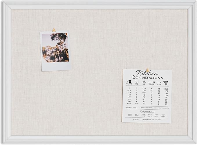 U Brands Bulletin Board, 18 x 24 Inch Linen Fabric Pin Board, Farmhouse White - Image 6
