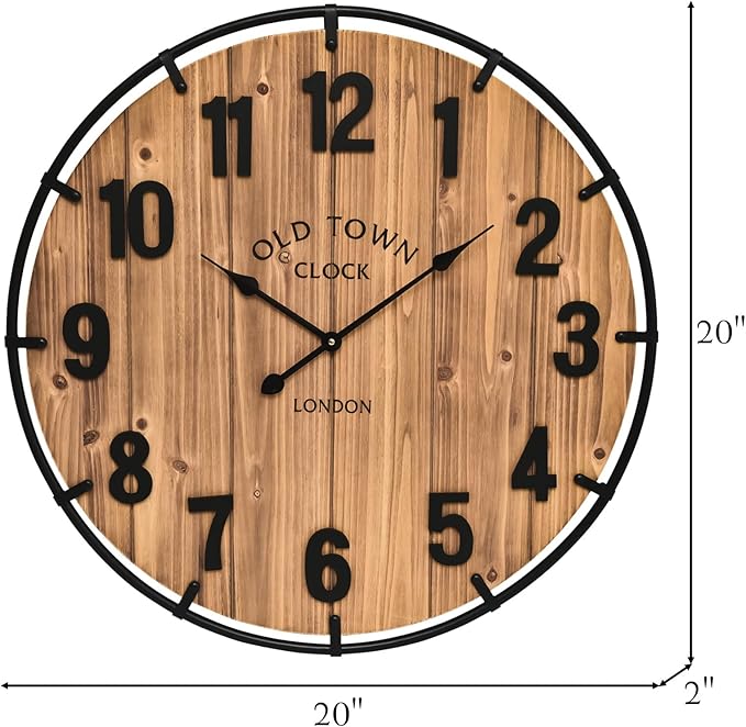 EMAX HOME Large Old Town Farmhouse Wall Clock 20 Inches - Image 6
