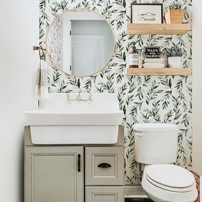 Livebor Green Leaf Wallpaper Peel and Stick Olive Leaf Contact Paper 17.7inch x - Image 3
