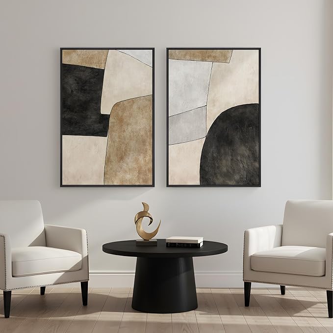Framed Beige Black Abstract Wall Art - Image 8