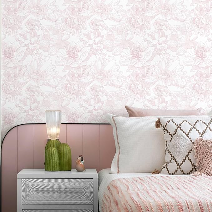Ismoon Large Floral Peel and Stick Wallpaper Boho White/Pink Contact Paper - Image 3