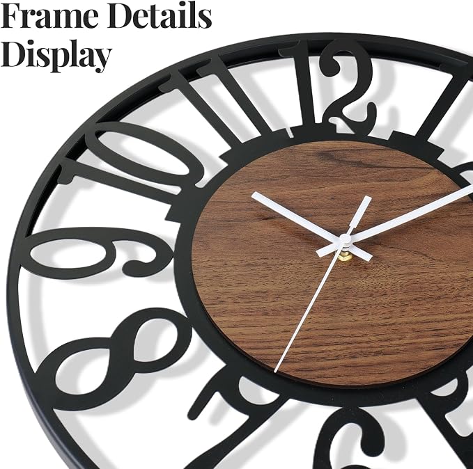 Large Wall Clock for Living Room Decor, 24 inch Decorative Wood Wall Clocks - Image 3