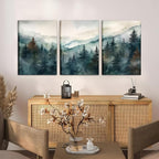 AKWISH Framed Green Forest Canvas Wall Art Set of 3, Boho Misty Watercolor Pine - Image 4