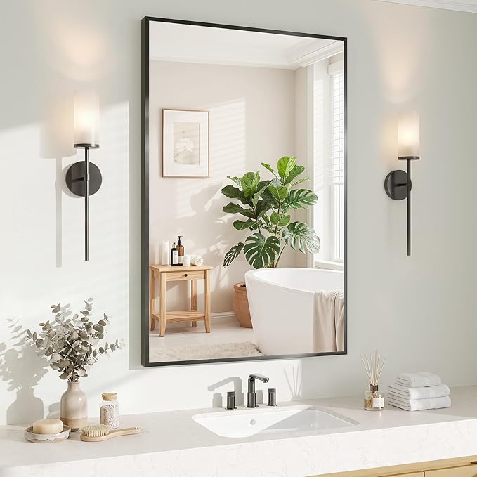 Koonmi Black Mirrors for Wall, 26x38 Inch Bathroom Mirror, Rectangular Wall by KOONMI