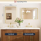 Keonjinn Gold Bathroom Mirrors for Wall 20 x 30 Inch Rounded Rectangle Gold - Image 8