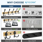TICONN Wall Mounted Coat Rack, Five Heavy Duty Tri Hooks All Metal Construction - Image 3