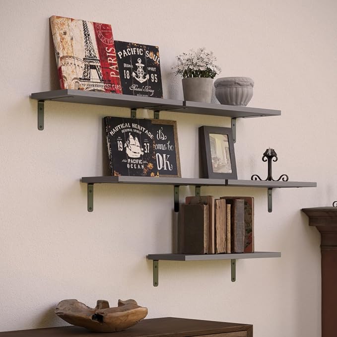 RICHER HOUSE Rustic Wood Bathroom Shelves Set of 5, Farmhouse Style Floating - Image 5