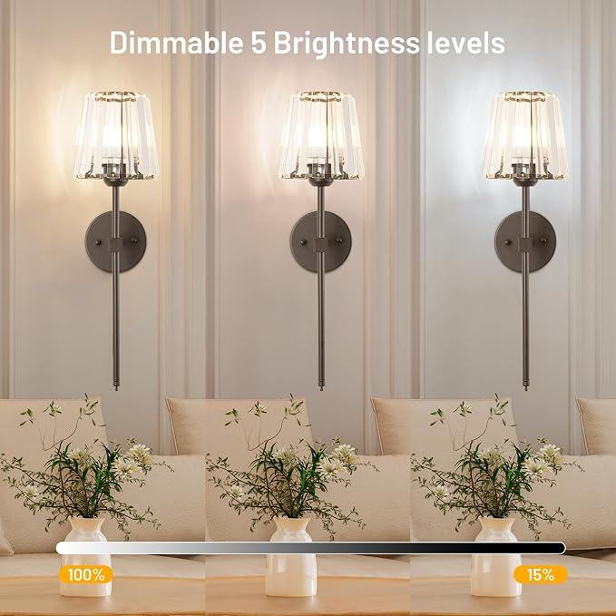 Crystal Battery Operated Wall Sconces Set of 2, 12 RGB and 3CCT Dimmable Wall - Image 7