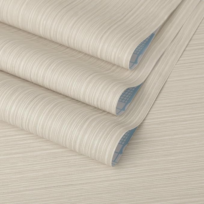 TANONE Beige Grasscloth Peel and Stick Wallpaper, Faux Linen Textured Self by TANONE