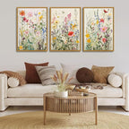 KISSFOX 3 Piece Watercolor Wildflower Botanical Framed Wall Art Colorful Floral - Image 2