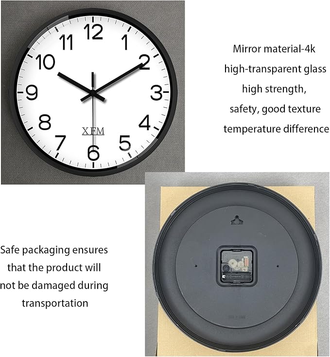 XFM Large Wall Clock Black Silent Wall Clocks Battery Operated 16 Inch Modern - Image 6