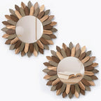 Honiway Boho Wall Decor Mirror 2 Pack 12 inch Rustic Wood Decorative Mirror by Honiway