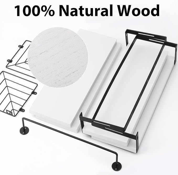 Fixwal Wall Mounted Bathroom Shelves Over Toilet, Rustic Wood Floating Shelves - Image 3